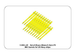 Aber 350L-25 Set of 20 pcs 28 mm (1,1in) L/75Mk.1 barrels for US Navy ships 1/350 – imagen 6