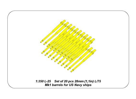 Aber 350L-25 Set of 20 pcs 28 mm (1,1in) L/75Mk.1 barrels for US Navy ships 1/350 – imagen 6