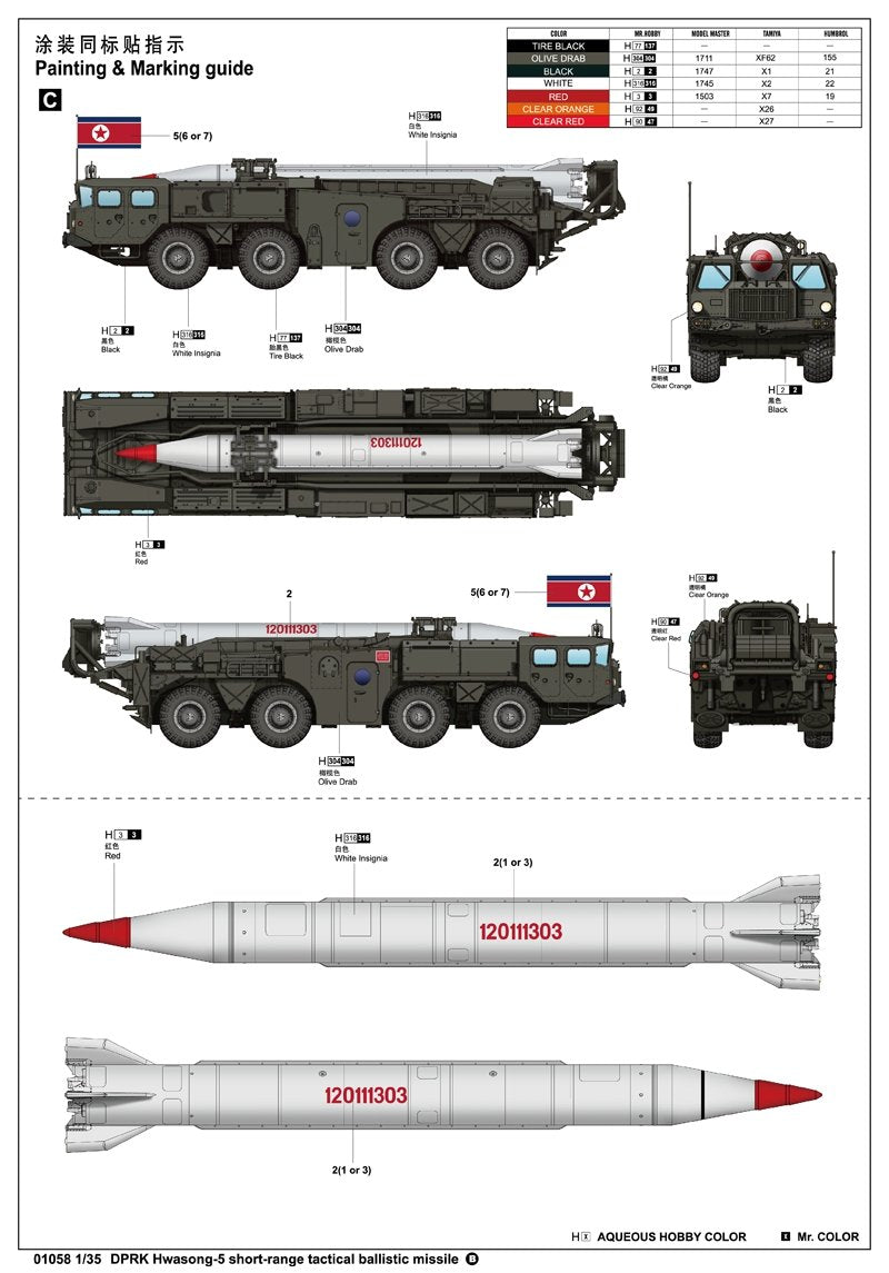 Trumpeter 01058 DPRK Hwasong 5 short-range tactical ballistic missile 1/35 – imagen 3