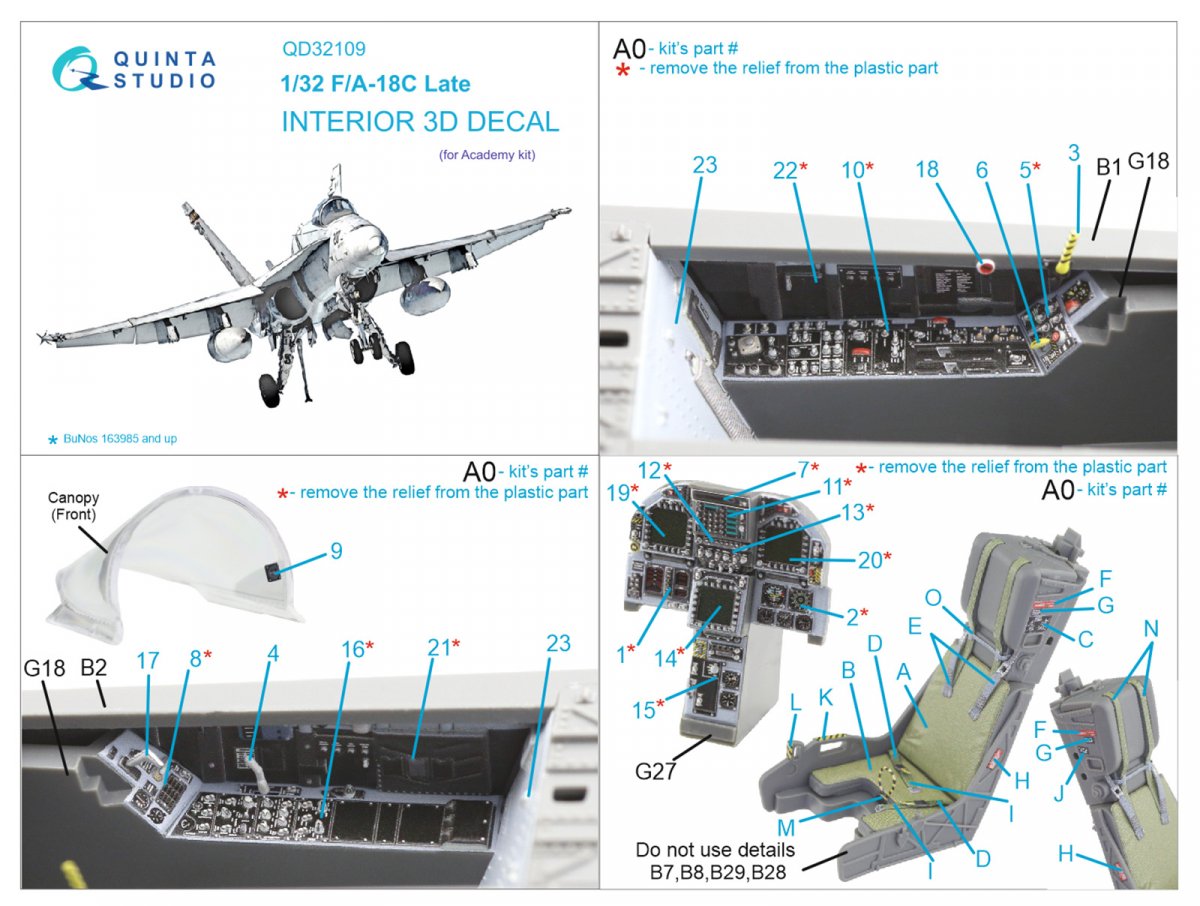 Quinta Studio QD32109 F/A-18C Late 3D-Printed &amp;amp; coloured Interior on decal paper (Academy) 1/32 – imagen 12