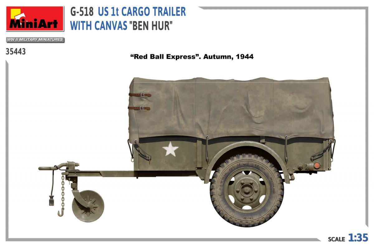 MiniArt 35443 G-518 US 1t CARGO TRAILER WITH CANVAS BEN HUR 1/35 – imagen 5