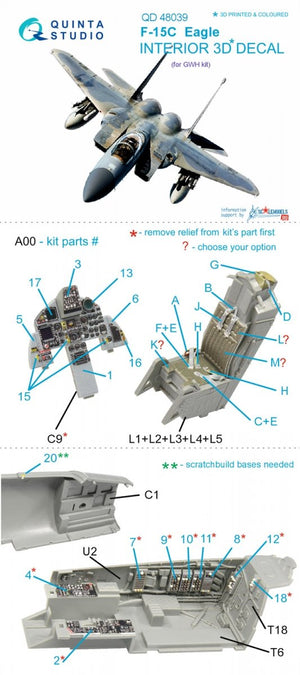Quinta Studio QD48039 F-15C 3D-Printed &amp;amp; coloured Interior on decal paper (for GWH kit) 1/48 – imagen 9