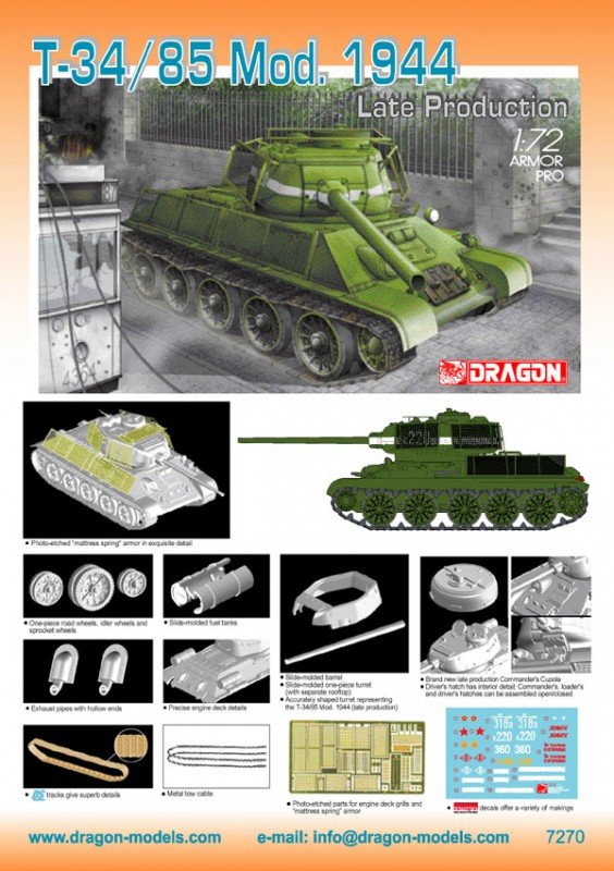 Dragon 7270 T-34/85 ,mod.1944 late 1/72 – imagen 2