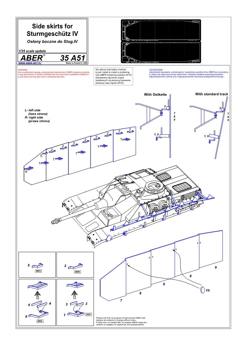 Aber 35A051 Osłony boczne do Sturmgeschutz IV 1/35 – imagen 4