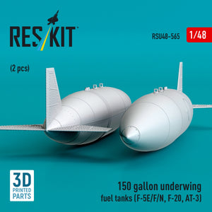 RESKIT RSU48-0565 150 gallon underwing fuel tanks (2 pcs) (F-5E/F/N, F-20, AT-3) (3D Printed) 1/48