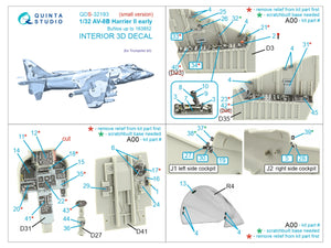 Quinta Studio QDS-32193 AV-8B Harrier II early 3D-Printed &amp;amp; coloured Interior on decal paper (Trumpeter) (small) 1/32 – imagen 2