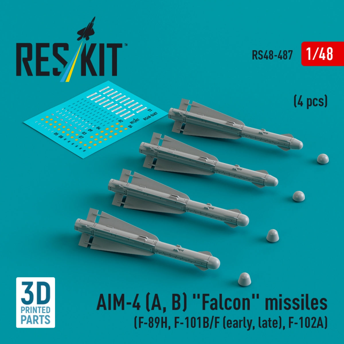 RESKIT RS48-0487 AIM-4 (A, B) "Falcon" missiles (4 pcs) (3D Printed) 1/48