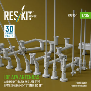 RESKIT AVU35-0001 IDF AFV antennas and mount + early and late type battle managment system big set (3D Printed) 1/35