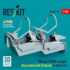 RESKIT RSU48-0374 Mirage 2000B cockpit (Basic edition with 3D decals) for Kinetic kit (3D Printed) 1/48