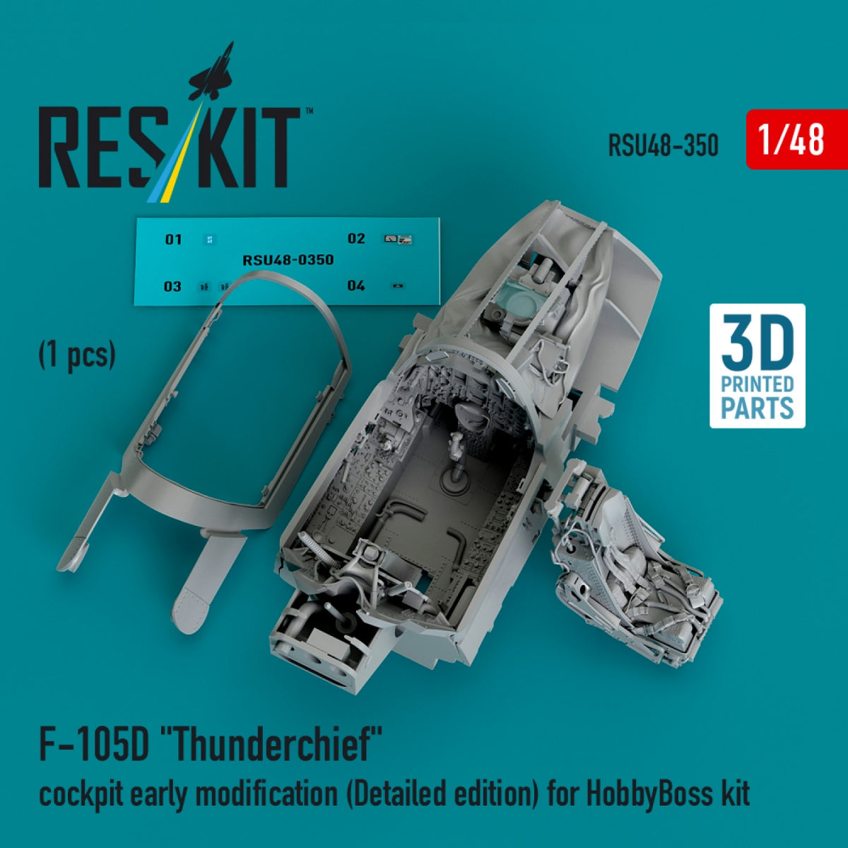 RESKIT RSU48-0350 F-105D &amp;quot;Thunderchief&amp;quot; cockpit early modification (Detailed edition) for HobbyBoss kit (3D Printed) 1/48 – immagine 2