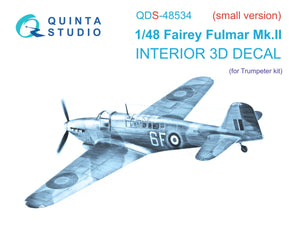 Quinta Studio QDS-48534 Fairey Fulmar Mk.II 3D-Printed &amp;amp; coloured Interior on decal paper (Trumpeter) (small version) 1/48