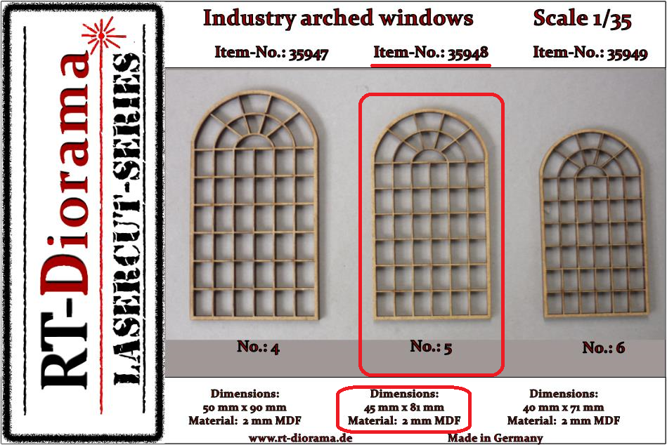 RT-Diorama 35948 Industry arched windows No.: 5 (3 pcs) 1/35