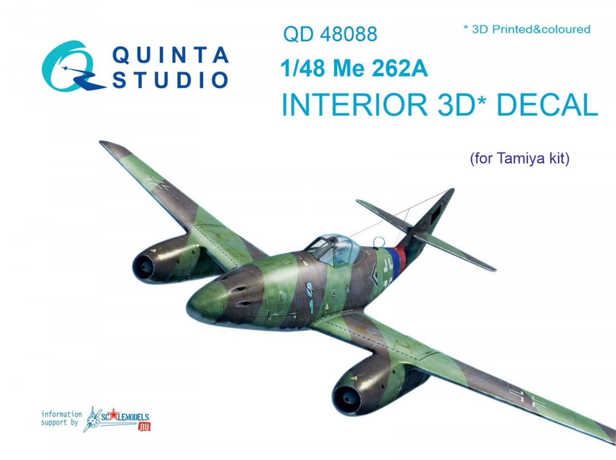 Quinta Studio QD48088 Me-262A 3D-Printed &amp;amp; coloured Interior on decal paper (for Tamiya kit) 1/48