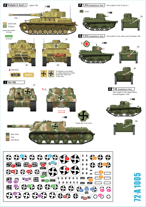 Star Decals 72-A1005 Finnish Tanks in WW2 # 1. KV-1 m/1942, KV-1E, ISU-152, PzKpfw IV Ausf J, T-37A and T-38 1/72 – zdjęcie 2