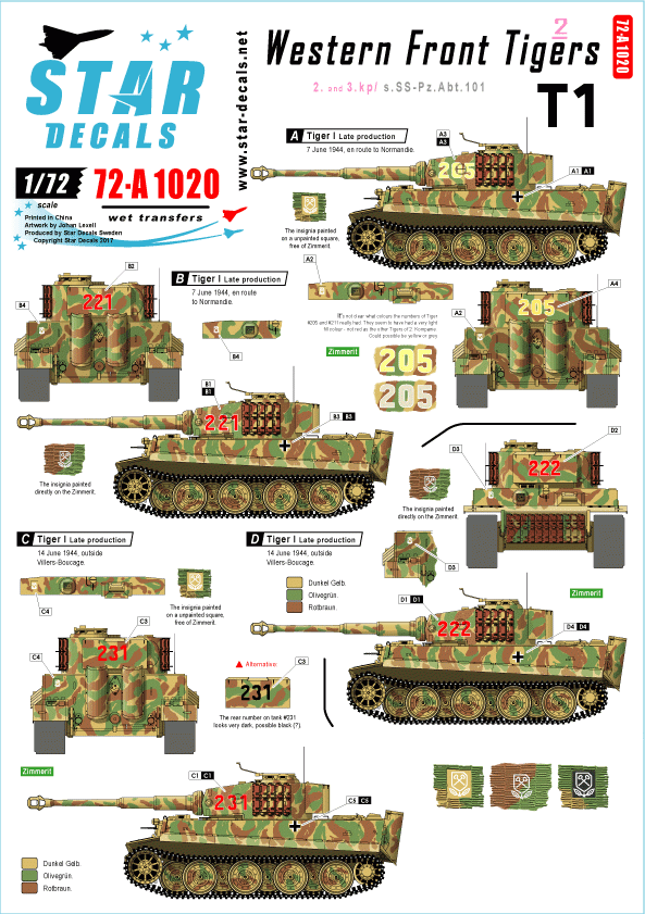Star Decals 72-A1020 Tigres du Front Ouest n° 2 1/72