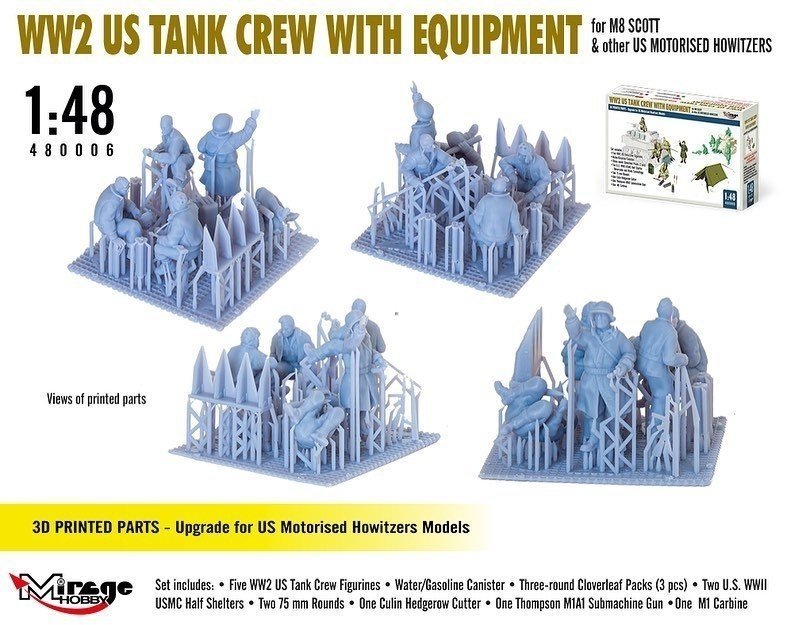 Mirage Hobby 480006 WW2 US Tank Crew With Equipment For M8 Scott And Other US Motorised Howitzers 1/48 – Bild 5