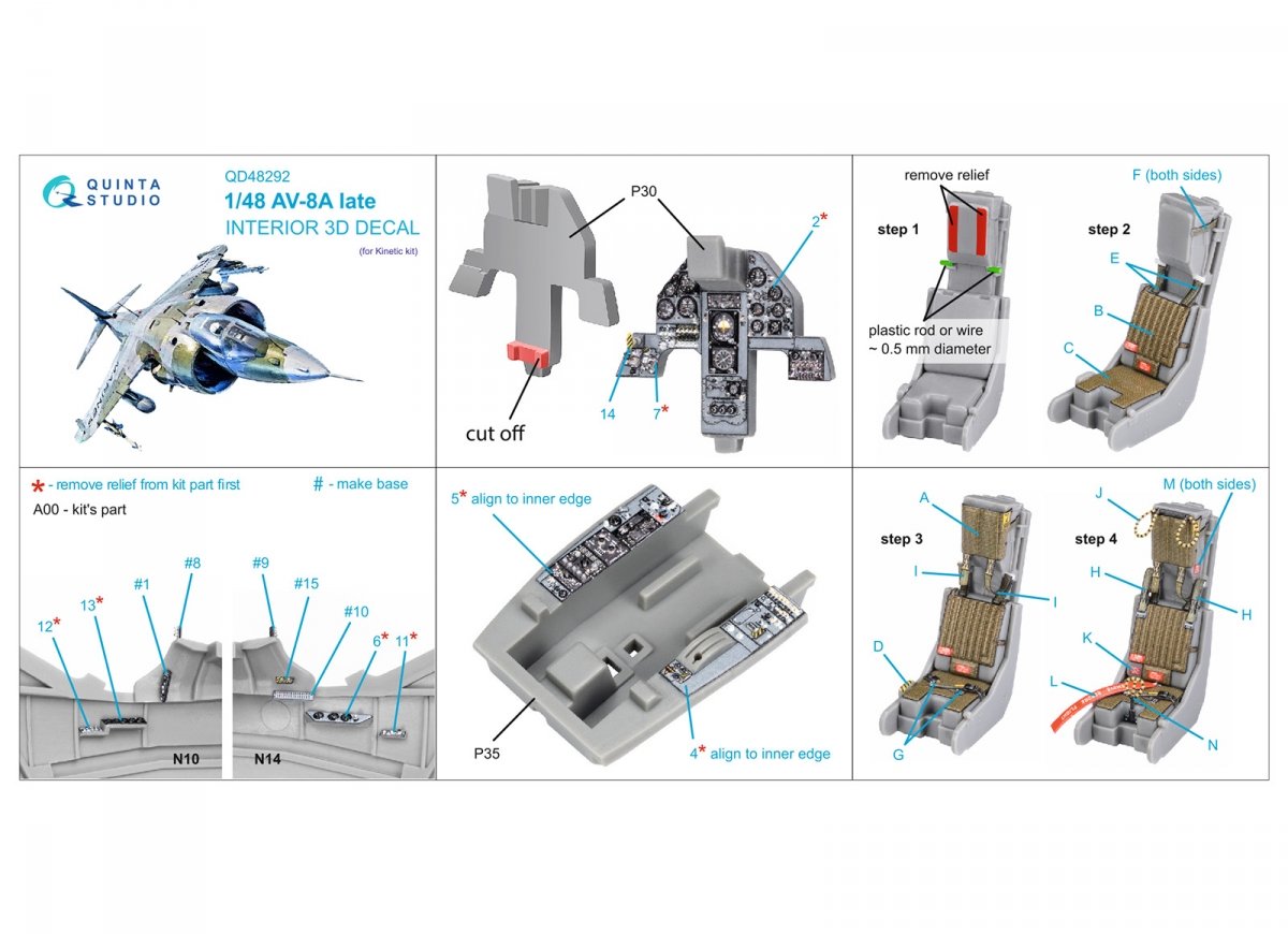 Quinta Studio QD48292 AV-8A Late 3D-Printed &amp;amp; coloured Interior on decal paper (Kinetic) 1/48 – Bild 7