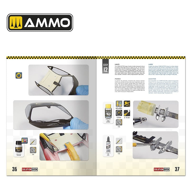 AMMO de Mig Jimenez 6604 SOLUTION BOOK 24 – Comment peindre et laquer des voitures miniatures (Livre multilingue) – image 3