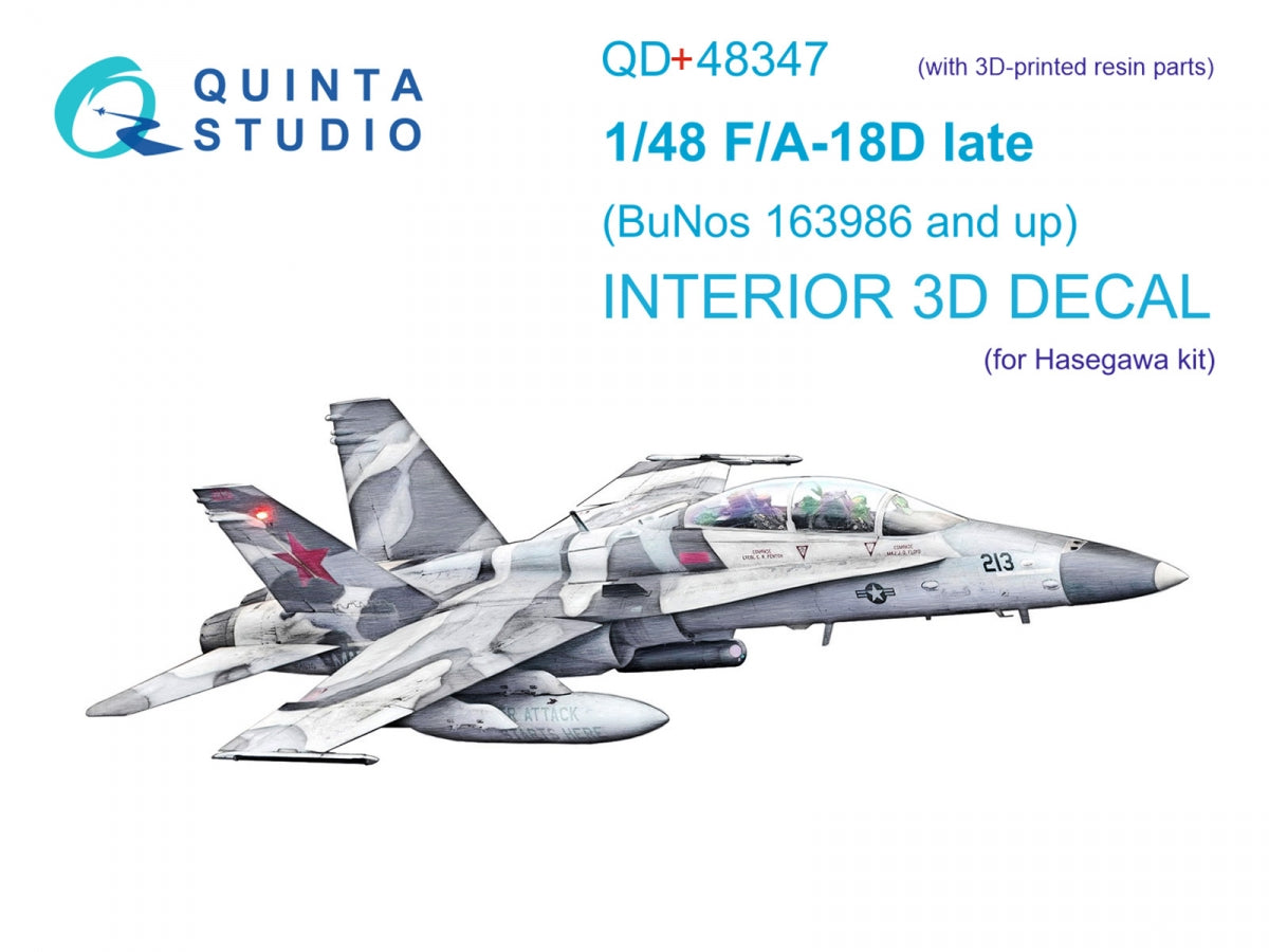 Quinta Studio QD+48347 FA-18D late 3D-Printed coloured Interior on decal paper (Hasegawa) (with 3D-printed resin parts) 1/48