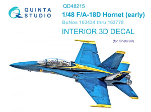 Quinta Studio QD48215 F/A-18D Early 3D-Printed &amp;amp; coloured Interior on decal paper (Kinetic) 1/48