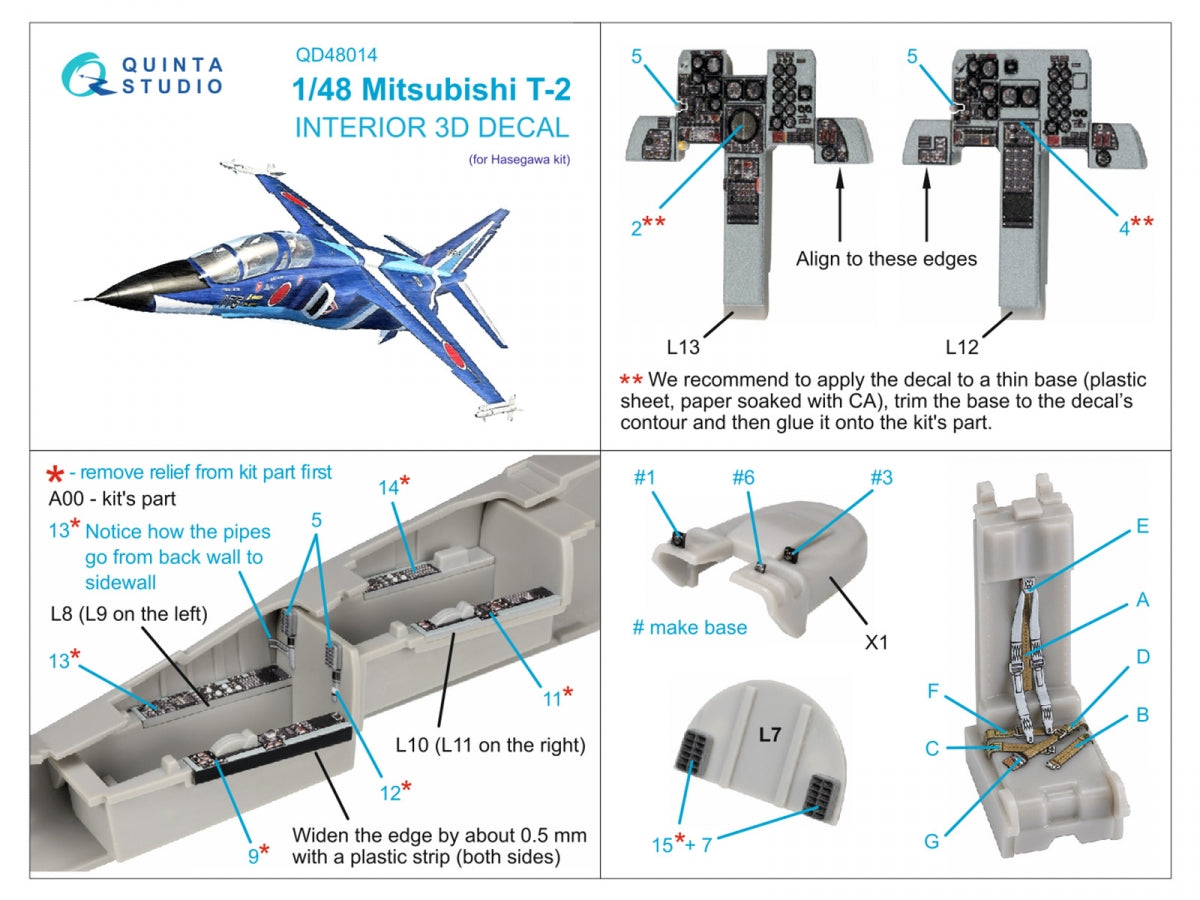 Quinta Studio QD48014 Mitsubishi T-2 3D-Printed coloured Interior on decal paper (Hasegawa) 1/48 – imagen 2