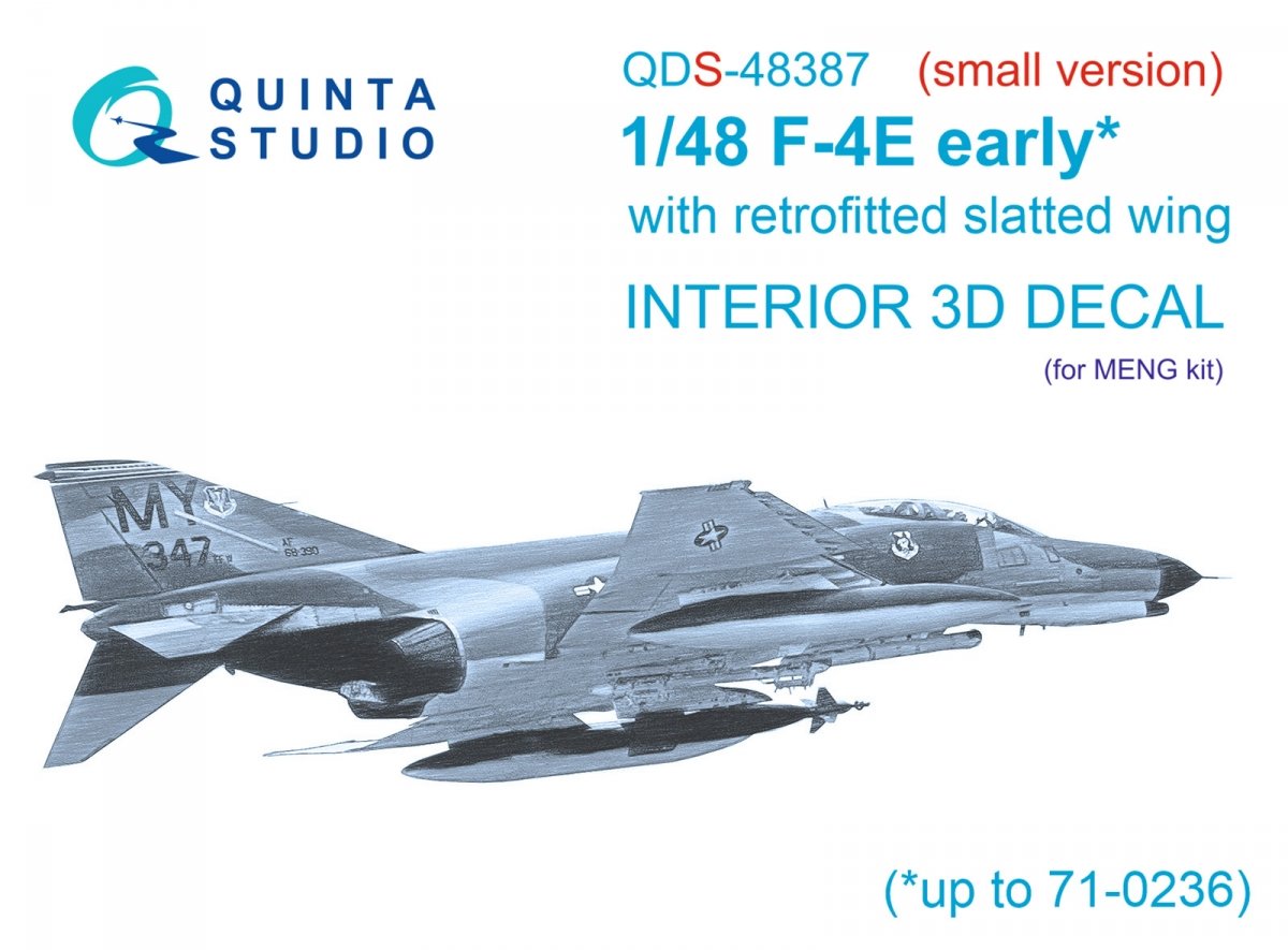 Quinta Studio QDS-48387 F-4E early with slatted wing 3D-Printed & coloured Interior on decal paper (Meng) (Small version) 1/48