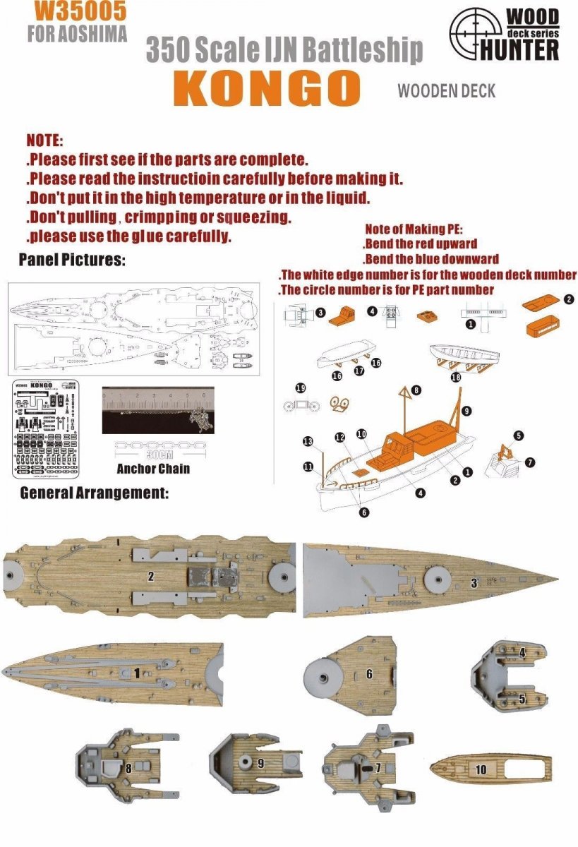 Pont en bois Wood Hunter W35005 IJN Kongo pour Aoshima 1/350