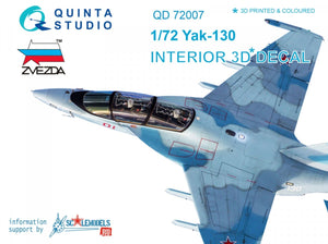 Quinta Studio QD72007 Yak-130 3D-Printed &amp;amp; coloured Interior on decal paper (for Zvezda kit) 1/72