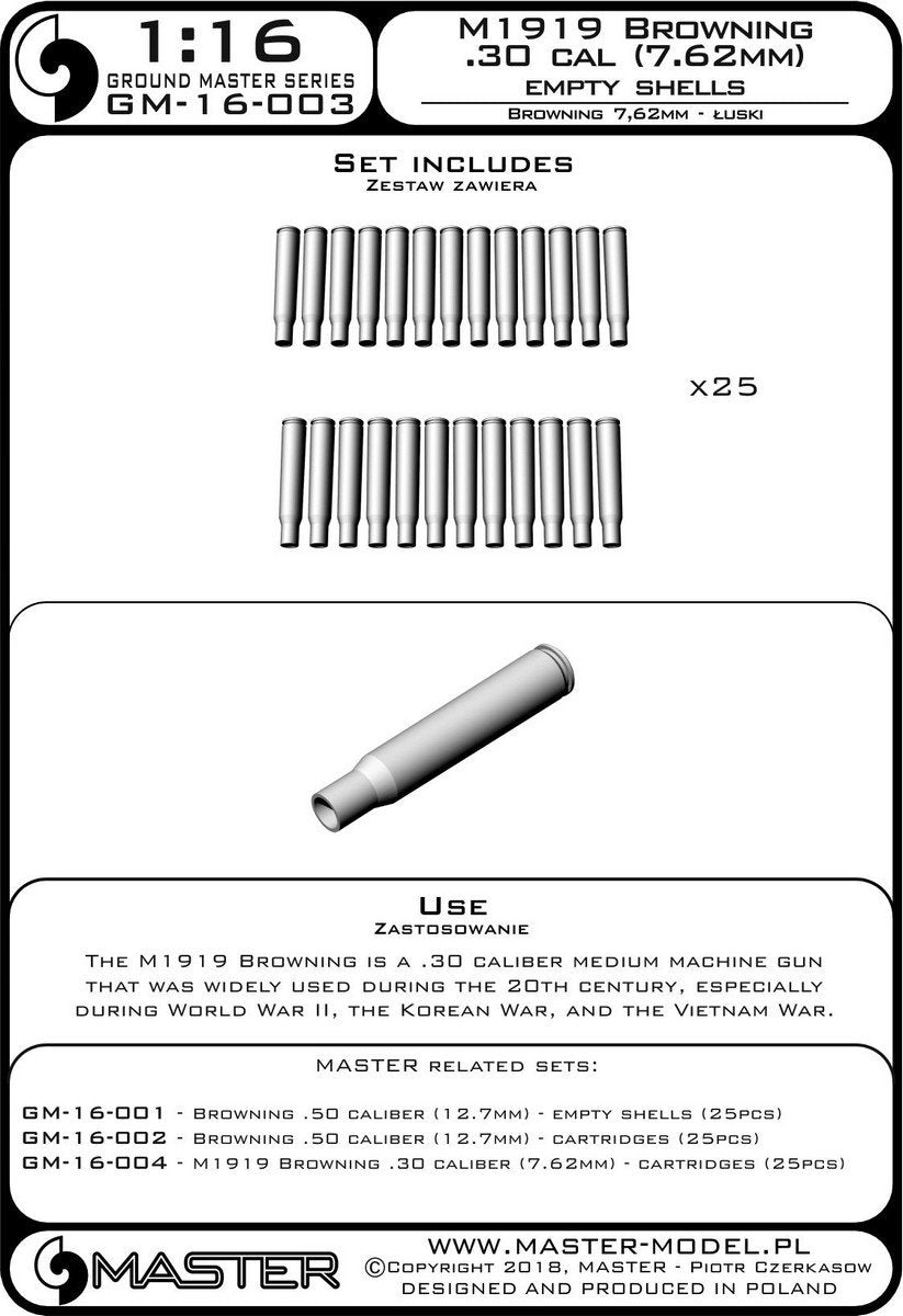 Master GM-16-003 M1919 Browning .30 caliber (7,62mm) - łuski (25sztuk) 1/16 – Bild 4