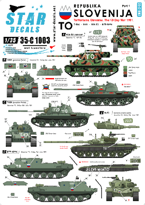 Star Decals 35-C1003 TO (Teritorialna Obramba). M36B2 Jackson. T-55A (polish), T-55A (russian), M-84, BTR-50PK 1/35