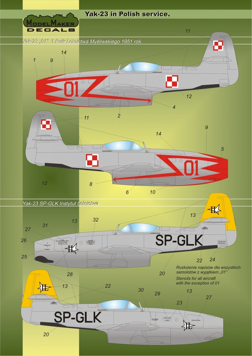 ModelMaker Decals D48019 Yak-23 in Polish service 1/48 – image 2