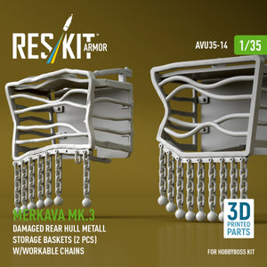 RESKIT AVU35-0014 Merkava Mk.3 damaged rear hull metall storage baskets (2 pcs) w/workable chains for HobbyBoss kit (3D Printed) 1/35