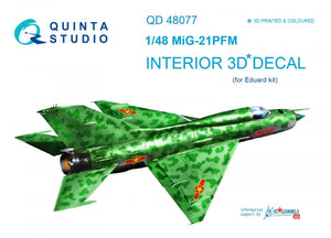 Quinta Studio QD48077 MiG-21PFM 3D-Printed &amp;amp; coloured Interior on decal paper (for Eduard kit) 1/48
