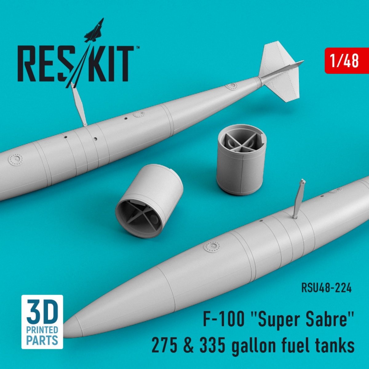 RESKIT RSU48-0224 F-100 "SUPER SABRE" 275 & 335 GALLON FUEL TANKS (3D PRINTING) 1/48