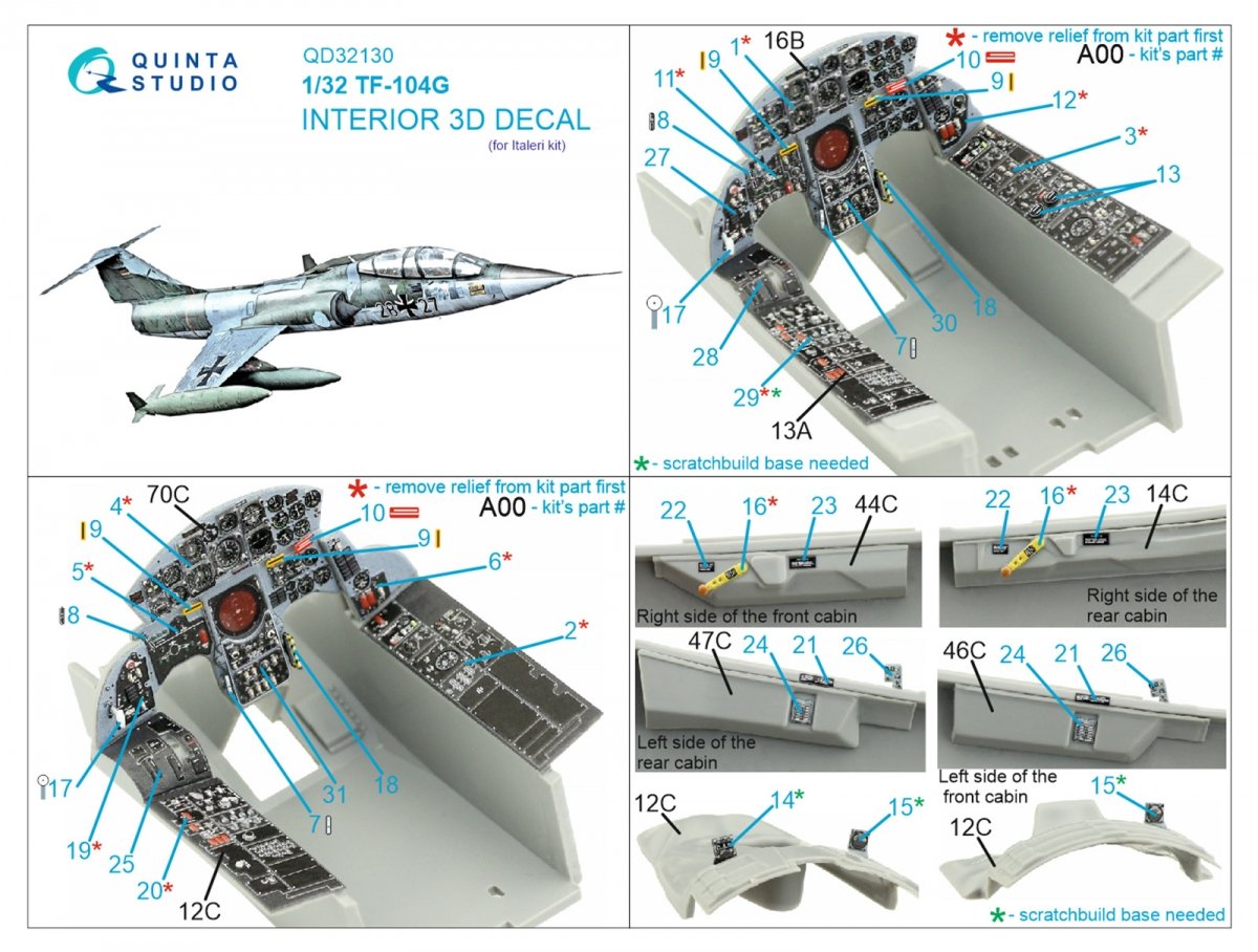 Quinta Studio QD32130 TF-104G 3D-Printed &amp;amp; coloured Interior on decal paper (Italeri) 1/32 – imagen 2