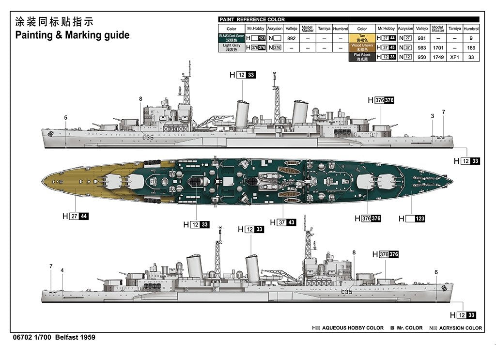 Trumpeter 06702 HMS Belfast 1959 1/700 – imagen 3