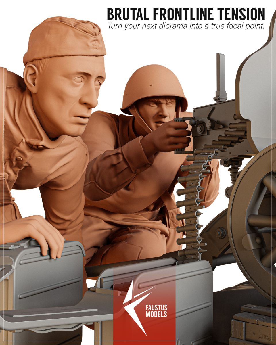 Faustus Models FM16001 “Under Fire” Soviet Machine Gun Team 1/16