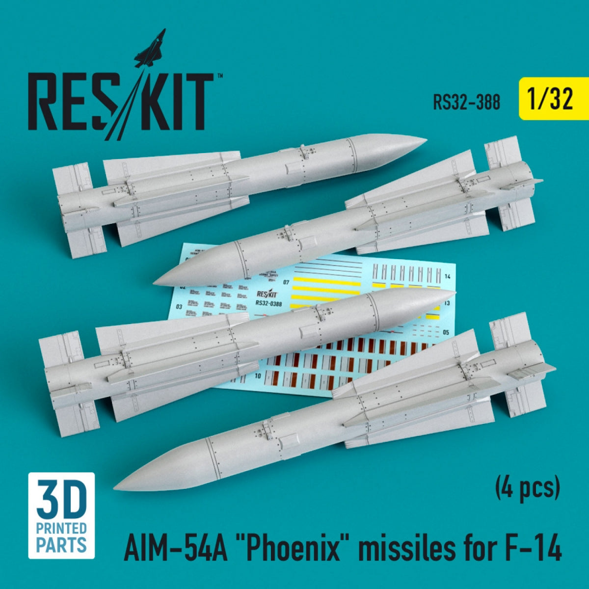 RESKIT RS32-0388 AIM-54A &amp;quot;PHOENIX&amp;quot; MISSILES FOR F-14 (4PCS) 1/32