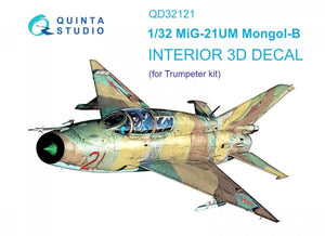 Quinta Studio QD32121 MiG-21UM 3D-Printed &amp;amp; coloured Interior on decal paper (Trumpeter) 1/32