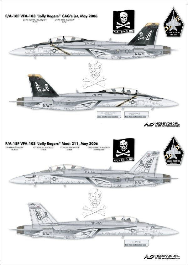 HobbyDecal AL48002V1 F/A-18F VFA-103 Jolly Rogers Mai 2006 1/48