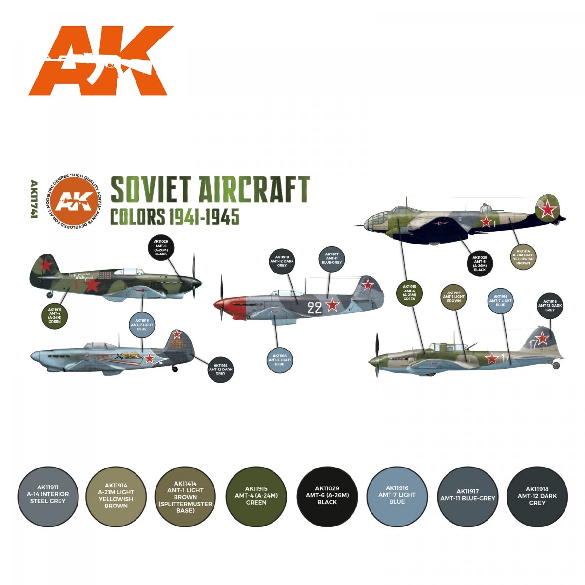 AK Interactive AK11741 SOVIET AIRCRAFT COLORS 1941-1945 8x17 ml – zdjęcie 2