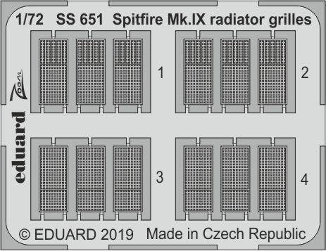 Grilles de radiateur Eduard SS651 Spitfire Mk. IX 1/72 EDUARD
