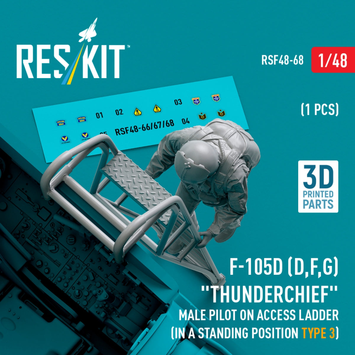 RESKIT RSF48-0068 F-105 (D,F,G) « Thunderchief » pilote masculin sur échelle d'accès (position debout - type 3) (1 pièce) (Impression 3D) 1/48