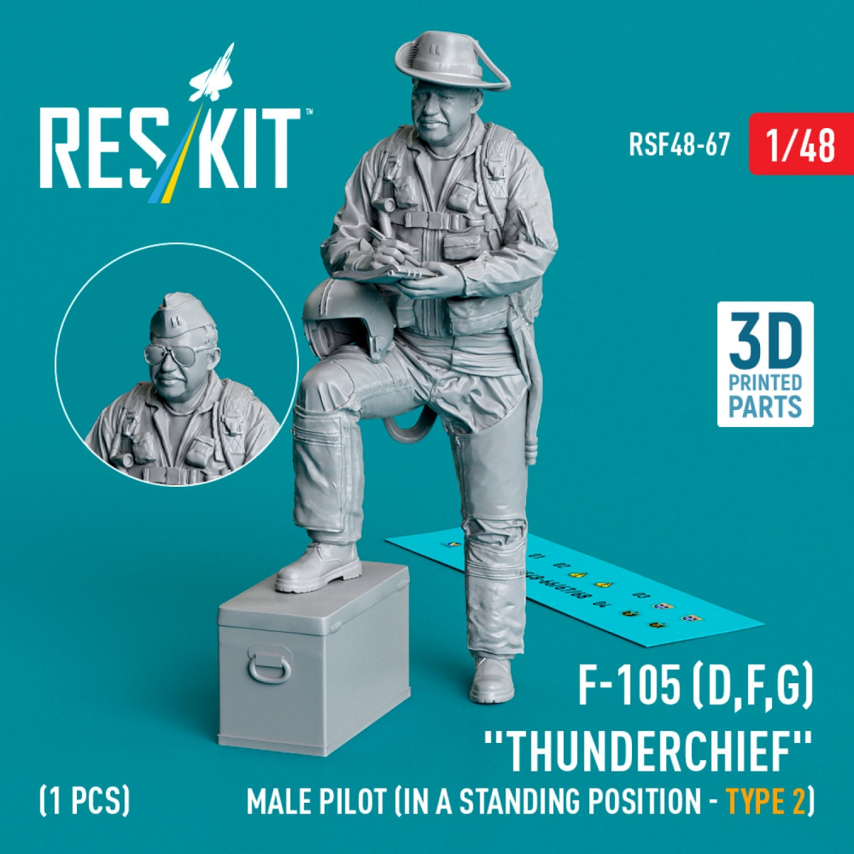 RESKIT RSF48-0067 F-105 (D,F,G) « Thunderchief » pilote masculin (position debout - type 2) (1 pièce) (Impression 3D) 1/48