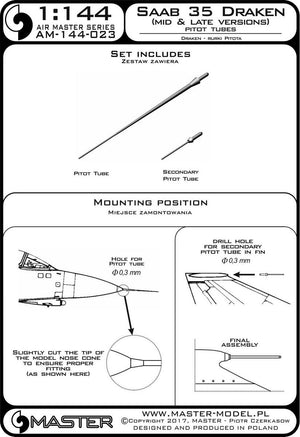 Master AM-144-023 Saab 35 Draken (Mid &amp;amp; Late Versions) Pitot tubes 1/144 – immagine 3