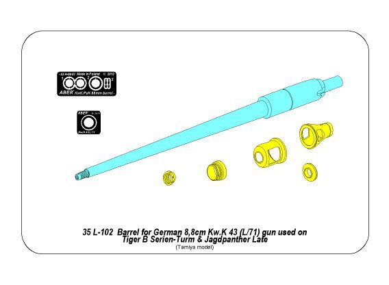 Aber 35L-102 Barrel for German 8,8cm Kw.K 43 (L/71) gun used on Tiger B Serien-Turm and Jagdpanther Late 1/35 – immagine 7