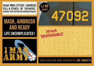 1 Man Army 48GEN716 USAAF WWII Letters / Numbers Full &amp; Stencil 30" (150 pcs) 1/48