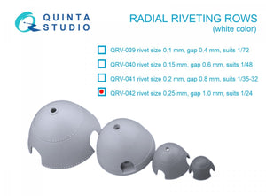 Rangées de rivetage radiales Quinta Studio QRV-042 (taille des rivets : 0,25 mm, écartement : 1,0 mm, compatible avec les vis 1/24), couleur blanche, 1/24