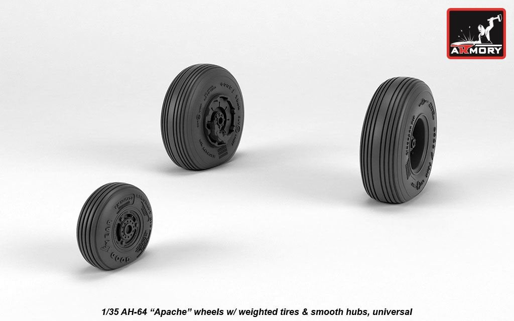 Armory Models AW35304 AH-64 Apache wheels w/ weighted tires, smooth hubs 1/35 – imagen 2