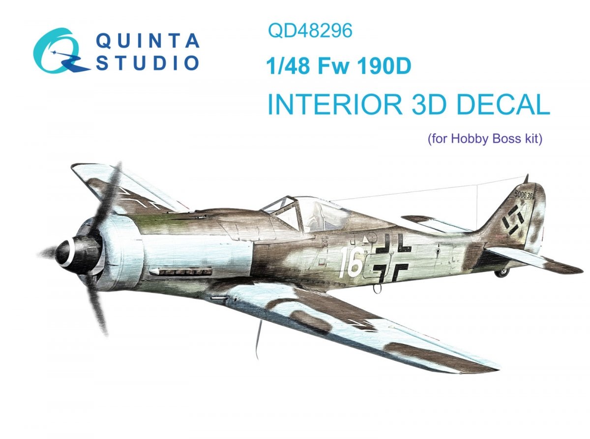 Quinta Studio QD48296 FW 190D-9 3D-Printed &amp; colored Interior on decal paper (HobbyBoss) 1/48